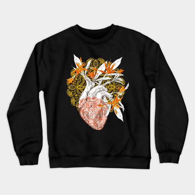 Human anatomical heart with flowers Crewneck Sweatshirt by Olga Berlet